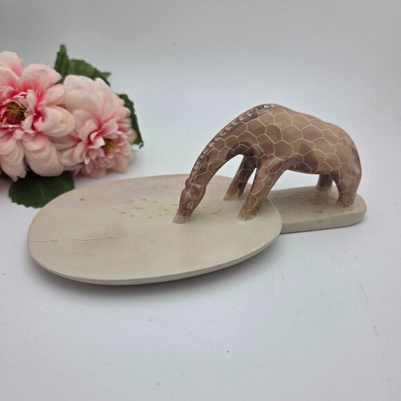 VTG Carved Giraffe Drinking Soap Stone Kenya Africa Hand Soap Dish Trinket Dish - Picture 1 of 9